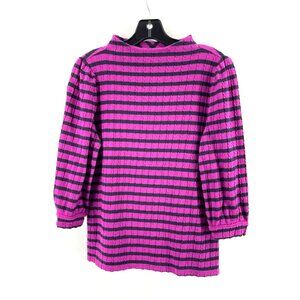 Talbots Petite Women's Pink Black Striped 3/4 Sleeve Stretch Shirt Top Size P/S